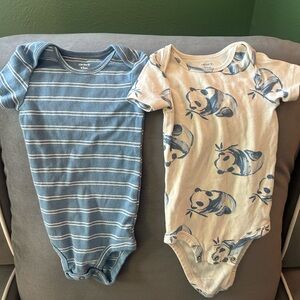 Set of 2 Carter's Blue Striped and Panda Print Bodysuits